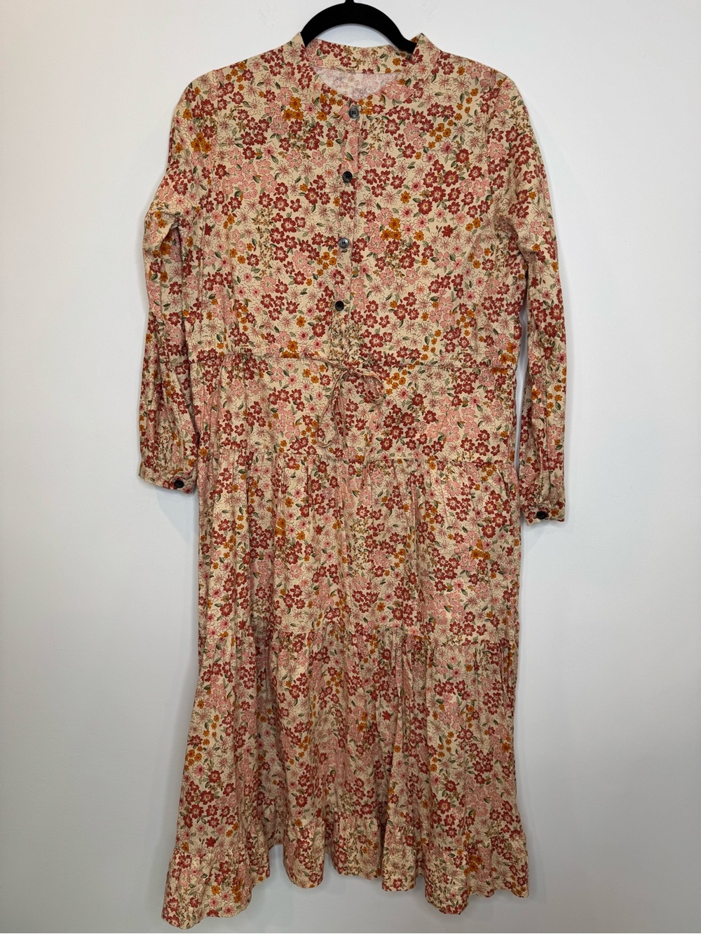 Vintage Cottagecore Floral Midi Dress Prairie Romantic Button Front Boho - Picture 2 of 7
